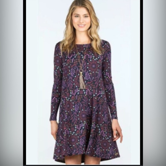 Matilda Jane New Resolution Purple Floral Long Sleeve Knit Dress L22 - Picture 1 of 4